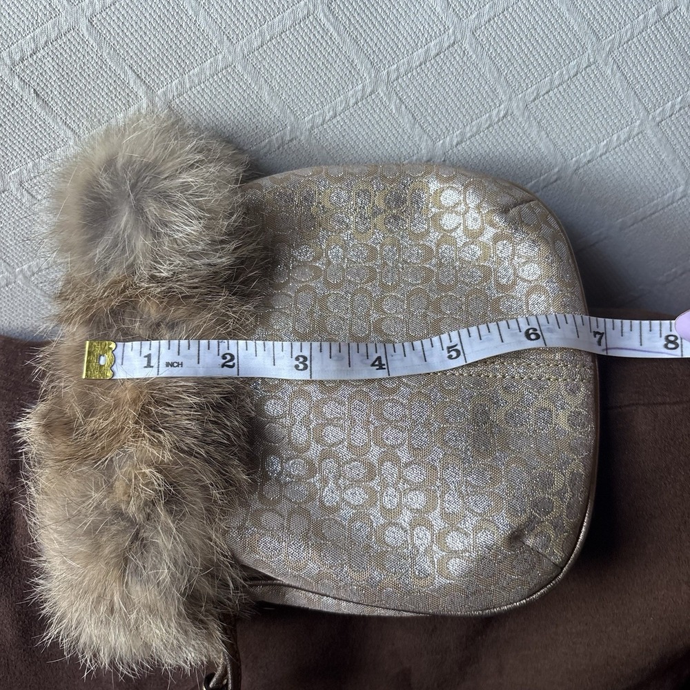 Vtg Coach Gold Signature Monogram Rabbit Fur Pouch Bag Fairycore Drawstring - Picture 7 of 7